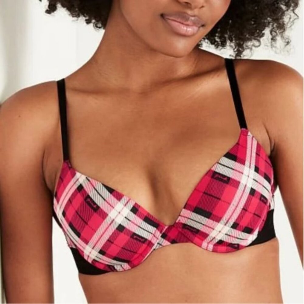 Victoria's Secret PINK | Red Pepper Plaid Wear Everywhere Push-Up Bra | Size 32C